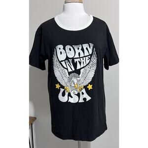 ZUTTER Women's Large BORN IN THE USA Eagle Graphic 100% Cotton T-Shirt USA Made